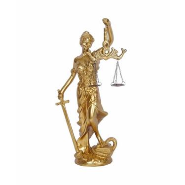 Imagem de JKUDTQL Estátua dourada da Senhora da Justiça de 30 cm - Escultura de deusa cega com escamas para escritório, estante, decoração de mesa - Anjo romano grego