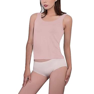 Imagem de Regatas femininas com sutiã embutido acolchoado básico sólido camiseta verão casual ioga atlética elástica conforto cam-i, rosa, G