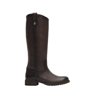 Imagem de Frye Melissa Button Lug Botas altas inspiradas no equestre para mulheres feitas de couro vintage resistente com ferragens de prata antiga e sola de couro – Altura do cano de 38 cm, Fumê, 6.5