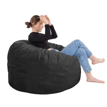 Imagem de SEASXOLTE Cadeira Bean Bag de 1,5 m, preenchida com espuma de memória, capa de veludo removível, cadeiras de pufe para adultos e adolescentes, poltrona redonda para sala de estar, quarto e sala de