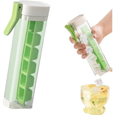 Imagem de Bandeja de prensa de 1 mão, bandeja, máquina de gelo com um clique, bandejas para freezer com casco, mini bandejas portáteis, 6 moldes quadrados para bebida gelada, suco, uísque (verde)/1206