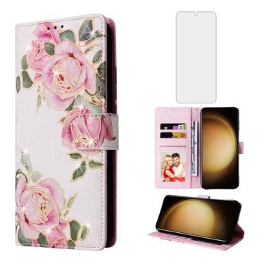 Imagem de Asuwish Capa de telefone para Samsung Galaxy S24 Plus S24+ 5G carteira celular com protetor de tela de vidro temperado porta-cartão de flor suporte suporte cordão S24plus 24S + S 24 24+ mulheres