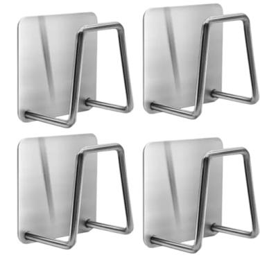 Imagem de Kit 4 ganchos adesivos para paredes em aço inox suporta 3kg multiuso para porta bucha pia cozinha suporte banheiro suporte toalha banheiro porta esponja pia cozinha porta pano de prato cozinha