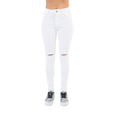 Imagem de Calça Hot Pant Feminina Com Rasgo no Joelho Branca Lady Rock
