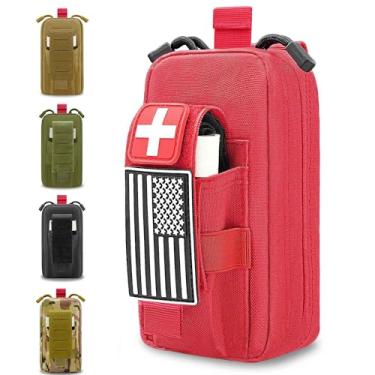 Imagem de VIIDOO Bolsa Ifak, bolsas vermelhas Molle Ifsk Rip Away, bolsa médica tática, bolsa de primeiros socorros EMT Rip-Away Kit IfakTrauma bolsa de sobrevivência de transporte diário para cinto mochila