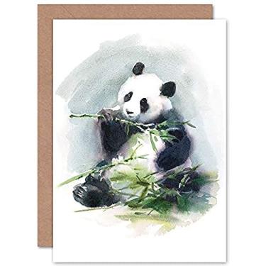Imagem de Wee Blue Coo Cartão de felicitações Panda Comendo Aquarela com Envelope Interior Qualidade Premium