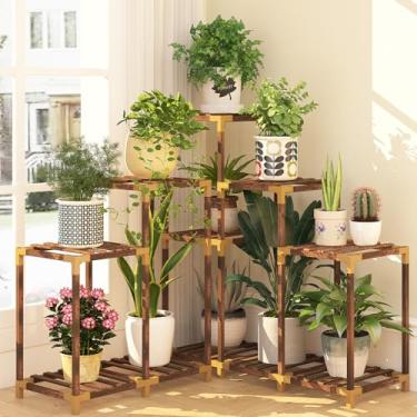 Imagem de HOMKIRT Suporte para plantas para ambientes internos e externos, prateleira de madeira com 12 cantos para várias plantas, suporte grande para escada de plantas para sala de estar, pátio, varanda