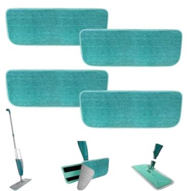 Imagem de Kit 4 Refis Pano Microfibra Verde para Mop Spray Esfregão Lava e Seca, Rodo Vassoura Mágica, Almofadas de Limpeza para Chão