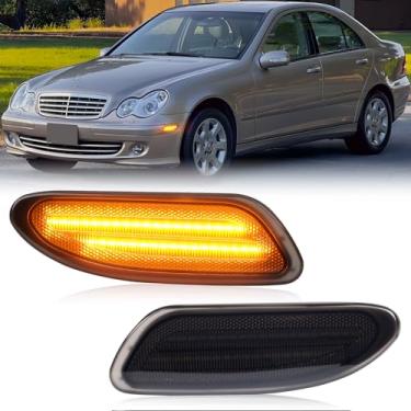 Imagem de Gempro Luzes de canto laterais LED para Mercedes Benz C230 2002-2007, C240 2001-2005 Lâmpadas de estacionamento de para-choque dianteiro âmbar, 2 peças (lente manchada)