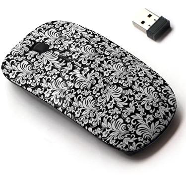 Imagem de Mouse sem fio de 2,4 G com design de padrão fofo para todos os laptops e desktops com nano receptor - preto e branco