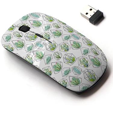 Imagem de Mouse sem fio de 2,4 G com design de padrão fofo para todos os laptops e desktops com nano receptor - cactos florais em aquarela