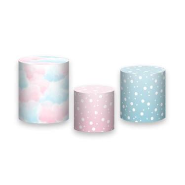 Imagem de Trio De Capa Cilindro - Nuvens Revelação Azul e Rosa 002 - Via Cores