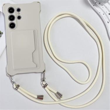 Imagem de Capa de silicone com compartimento para cartão crossbody para Samsung Galaxy S22 23 24 Ultra Plus S23 Fe A54 A14 A34 A53 A15, branca, para S23 Plus