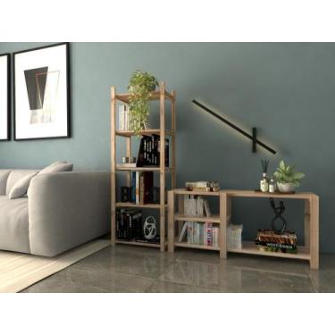 Imagem de Kit Estante Para Chão Moderno Madeira Natural Quarto Organizar Oferta 