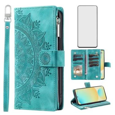 Imagem de Asuwish Capa de telefone para Samsung Galaxy S24 FE 5G capa carteira com protetor de tela de vidro temperado alça de pulso cordão mandala flor couro flip zíper célula S 24 EF S24FE 24S mulheres homens