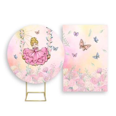 Imagem de Painel De Festa Redondo 1,50x1,50 + Painel Vertical 1,50x2,20 - Jardim