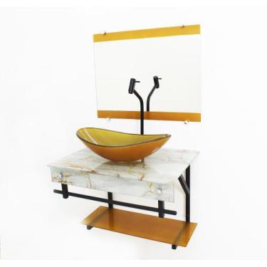 Imagem de Gabinete de vidro 60cm apx com cuba oval - mármore branco dourado - Cu