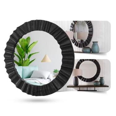 Imagem de Espelho Redondo Decorativo Moldura Preto47X47cm Moderno Luxo - Tribosh