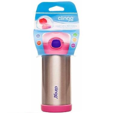 Imagem de Garrafa Termica Infantil AÇO INOX Clingo, INOX/ROSA