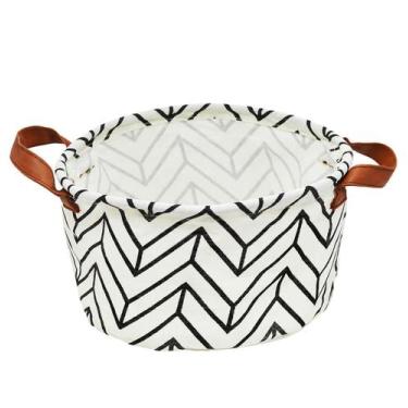 Imagem de Cesto Organizador Redondo De Tecido Estampado Preto Grid - FWB