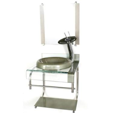 Imagem de Gabinete Vidro 40Cm Banheiro Curvado Duplo Inox Cuba Chapéu - Cubas E 