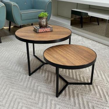 Imagem de Conjunto Mesa de Centro Redonda Dallas Amadeirado - BELI HOUSE