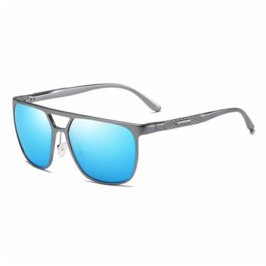 Imagem de Óculos de sol polarizados masculinos UV400 Irregular colorido óculos de sol liga polígono armações de óculos para dirigir viagens óculos de viseira masculino, arma gelo azul, LM3303 não caixa