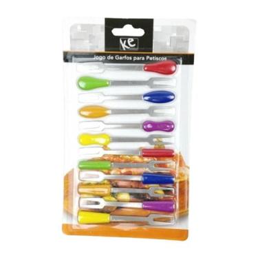 Imagem de Jogo De Garfos Para Petiscos Inox Cabo Colorido 12 Peças - Kehome
