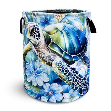 Imagem de Cesta de roupa suja tartaruga marinha dobrável à prova d'água pano oxford bolsa engraçada cesto de roupa balde de roupas organizador de brinquedos para banheiro/armazenamento de lavanderia/quarto 40 x