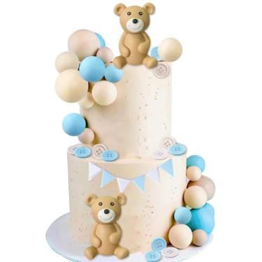 Imagem de Topos de bolo com bolas de urso 3D para decoração de festa de aniversário de chá de bebê (botão)