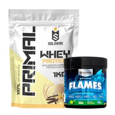 Imagem de Kit: Whey Protein Primal 1Kg 100% Importado + Pré- Treino Flames - Soldiers Nutrition Sabor:Baunilha;Pré-Treino:Limão