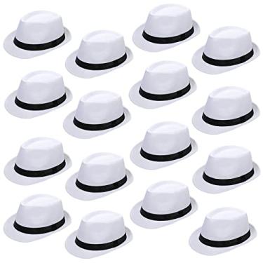 Imagem de Lasnten 16 peças de chapéus anos 20 a granel para homens, chapéus panamá de aba curta para homens e mulheres, fantasia de festa, circunferência 60 cm, Branco, about 23.6 inches