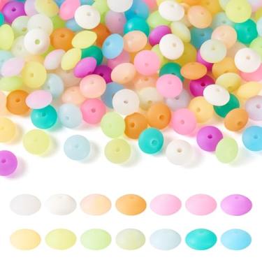 Imagem de Boutigem 140 contas de silicone luminosas de lentilha para fazer chaveiros, contas focais de silicone coloridas que brilham no escuro abaco 12 mm contas espaçadoras redondas planas de borracha para
