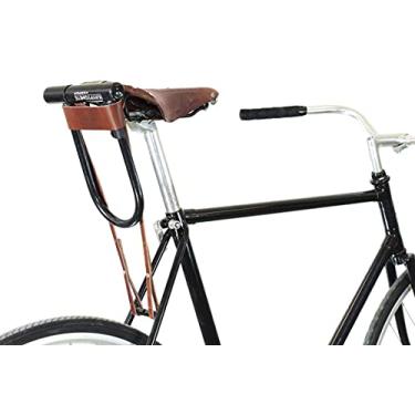 Imagem de oopsmark Coldre U-Lock para cadeados de bicicleta kryptonite; suporte de couro D-Lock para um passeio de bicicleta mais silencioso, Marrom, Mínimo