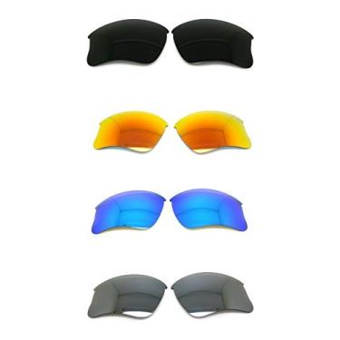 Imagem de NicelyFit Conjunto de 4 lentes polarizadas de substituição para óculos de sol Oakley Flak Jacket XLJ, Preto, espelho vermelho fogo, espelho azul gelo, espelho de titânio, Flak Jacket XLJ
