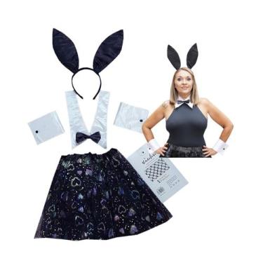 Imagem de Kit Acessório Fantasia Coelha: Saia Tule + Meia Arrastão + Orelhas + C