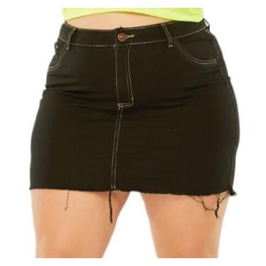 Imagem de Saia Jeans Preta Barra Desfiada Plus Size c Lycra - Muzzarras, 40, Pre