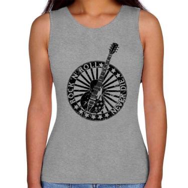 Imagem de Regata Feminina Rock n Roll Never Die Guitarra - Foca na Moda, Cinza, 