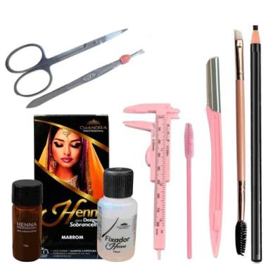 Imagem de Kit Henna Chandra Sobrancelha Profissional Designer Pincel Lápis Pinça
