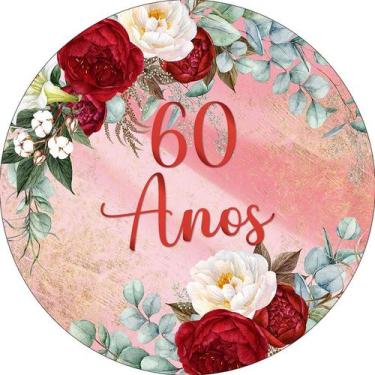 Imagem de Painel De Festa Redondo 1,50x1,50 - Efeito Mármore Floral 60 Anos 239 