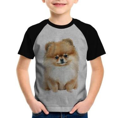 Imagem de Camiseta Raglan Infantil Cachorro Spitz Alemão Lulu da pomerânia - Foc