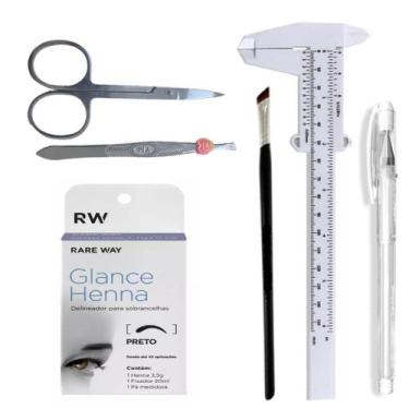 Imagem de Kit Henna Glance Com Caneta Marcação Pincel Pinça Tesoura Paquímetro D