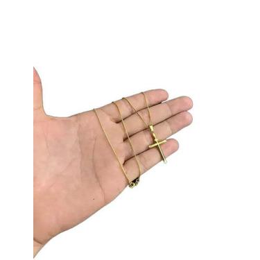 Imagem de Cordão veneziana 1mm + pingente cruz - banhado a ouro 18k - ToJoia18k