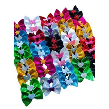 Imagem de 50 Unidades Laços Pet Eva Com Gliter Pet Mix Cores Variadas Grande Cãe