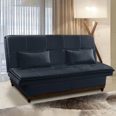 Imagem de Sofá Cama Casal 190 Cm Mola Bonnel Espuma D26 Pillow Lotus Suede Azul 