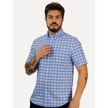 Imagem de Camisa Tommy Hilfiger Masculina Manga Curta Regular Small Check Xadrez Azul-Masculino