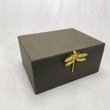 Imagem de Caixa Decorativa Cinza Escuro  Maior Libelula Dourado Luxo - LUXdécor 