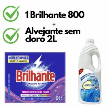 Imagem de 01 Sabão em Pó Brilhante 800g + 01 Alvejante sem Cloro 2 L Envio Imedi