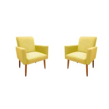 Imagem de Kit 2 Poltrona Decorativa Malibu Sala Suede Amarelo - Maitê Moda Casa