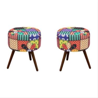 Imagem de Kit 02 Puff Decorativo redondo suede Patchwork - JBF Poltronas